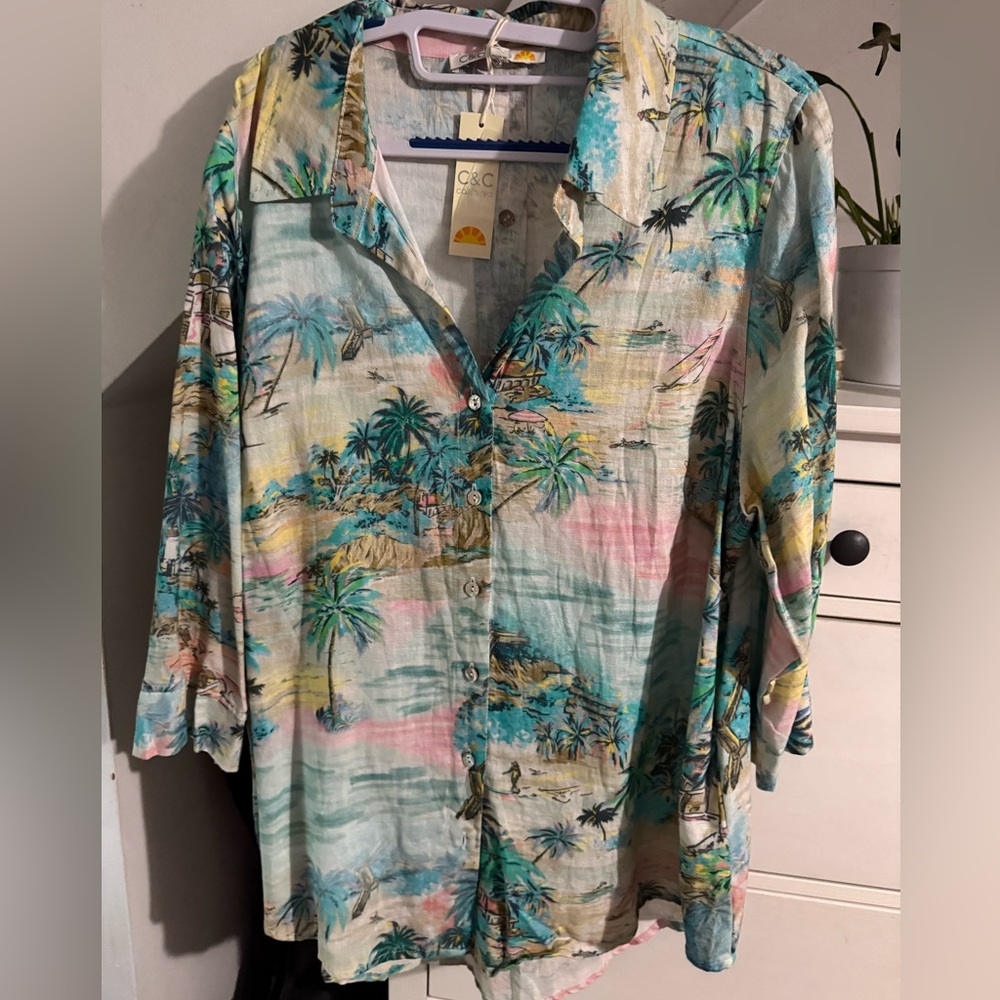 C&C California Tropical print linen shirt NWT